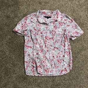 Tommy Hilfiger Red and Blue Floral Casual Button Down Shirt